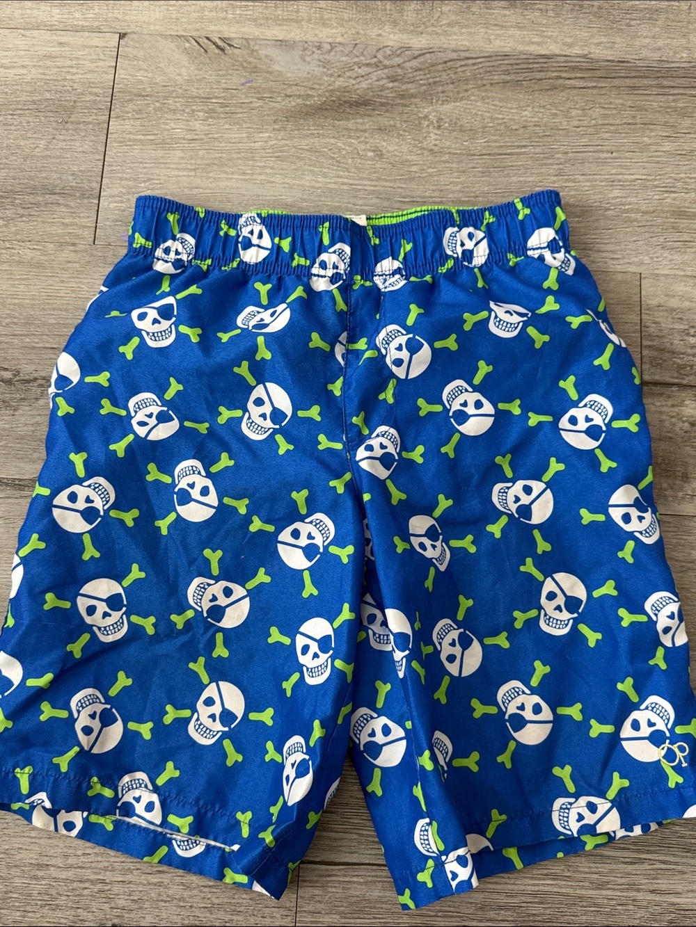 OP Boys Royal Blue Swim Trunks with White Skulls & Neon Green Bones
